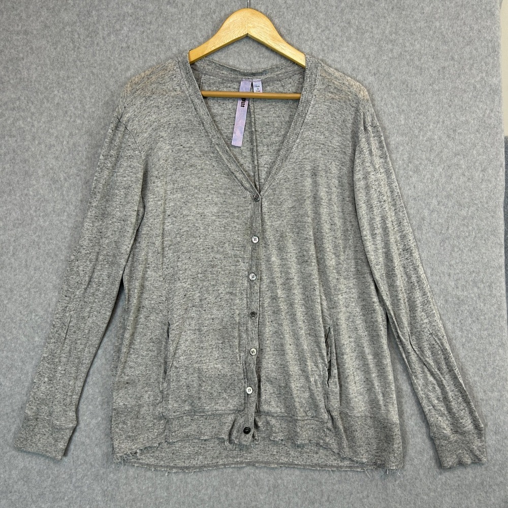 Wilt Button Front Cardigan Sweater Gray Heather Modal Linen Slub Knit Size Large